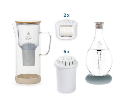 AlkaFlow Pitcher + 12 Month Filter Kit + Mayu Swirl