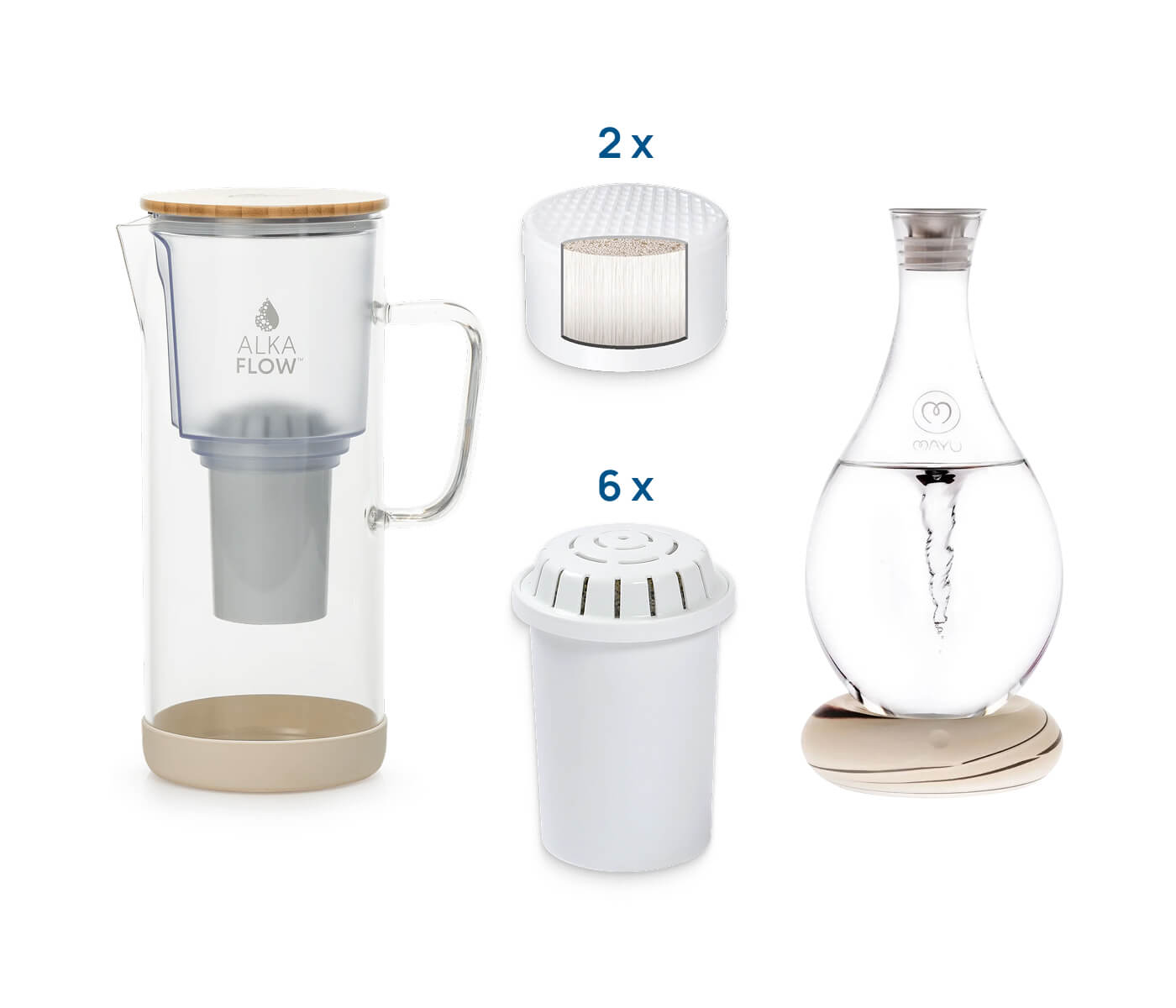 AlkaFlow Pitcher + 12 Month Filter Kit + Mayu Swirl