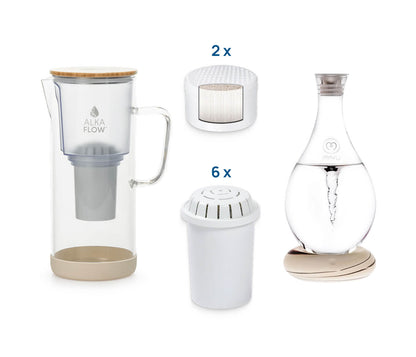 AlkaFlow Pitcher + 12 Month Filter Kit + Mayu Swirl
