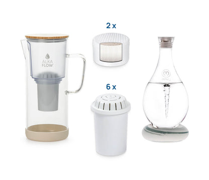 AlkaFlow Pitcher + 12 Month Filter Kit + Mayu Swirl
