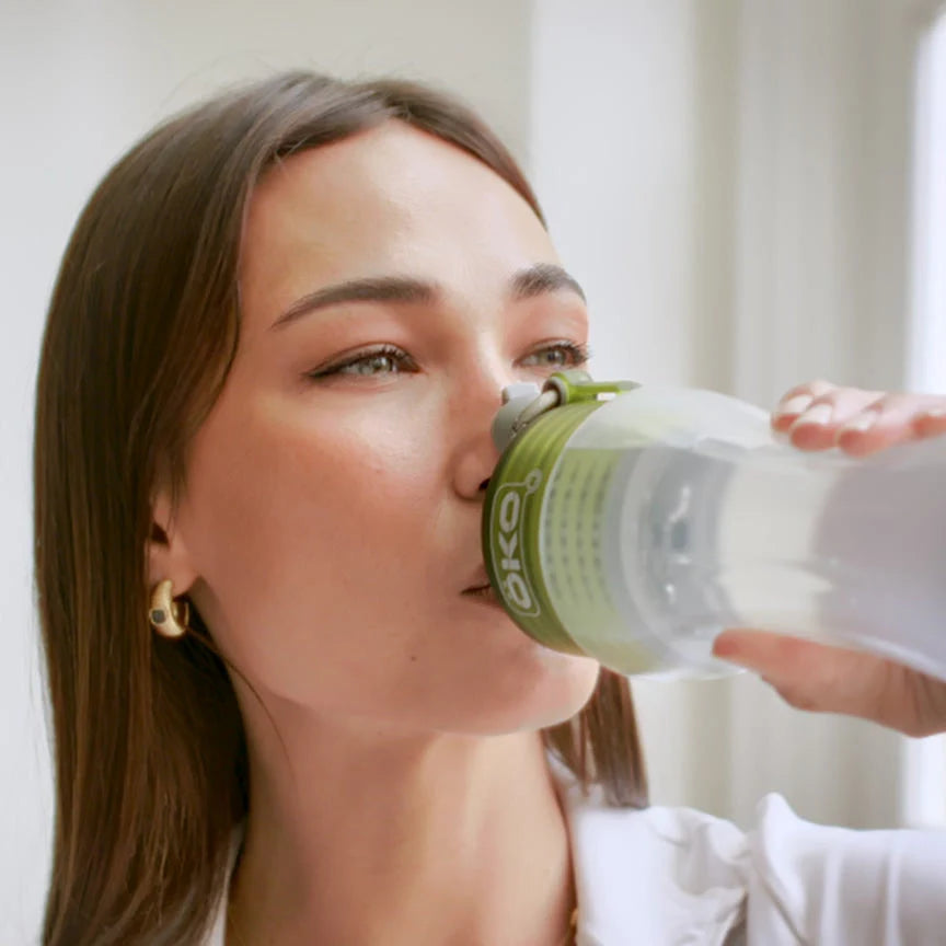 Customer drinking filtered AQUA water